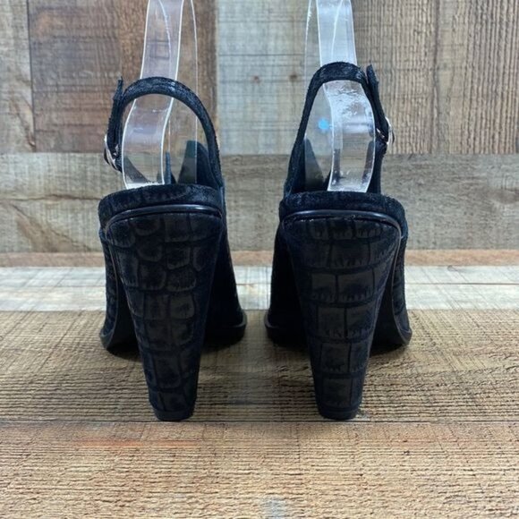 42 Gold Black Croc Slingback Mules Ankle Booties Womens 7.5M Pointed‎ Toe - Picture 7 of 13